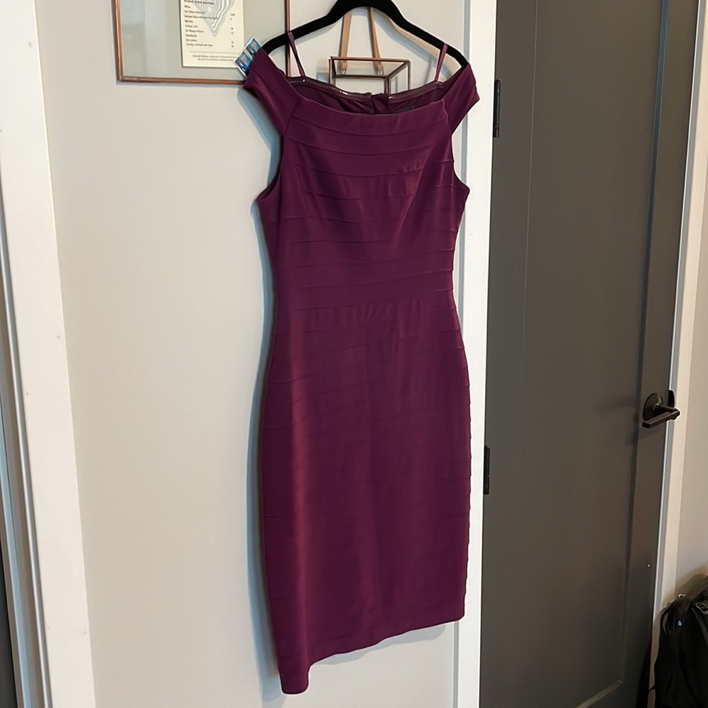 Adrianna Papell Bodycon Off Shoulder Plum/Purple Dress